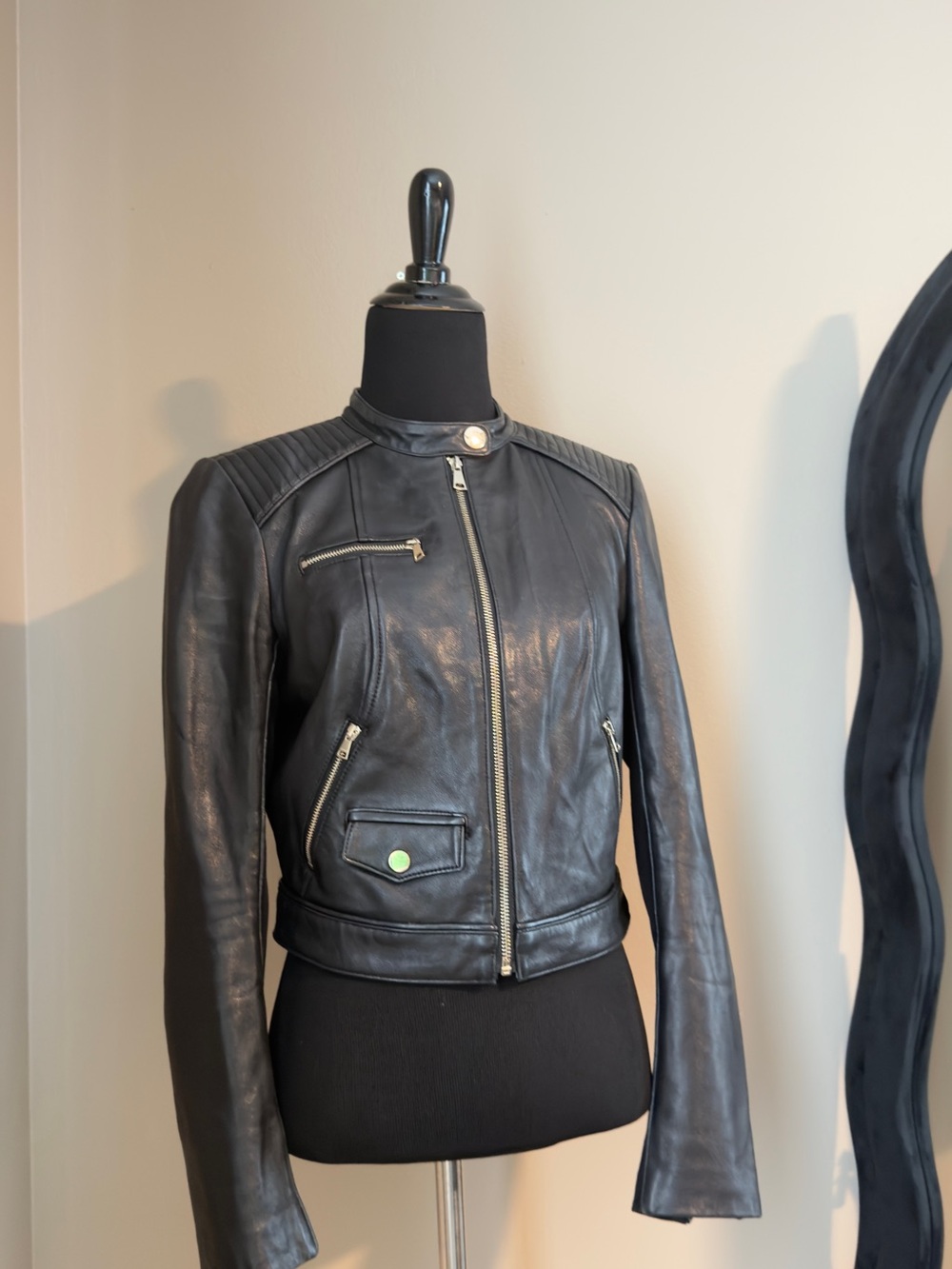 bebe Women's Black Leather Biker Moto Jacket Full Zip Quilted Pockets M